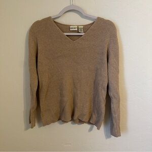Cherokee 100% Cotton Tan V-Neck Sweater Knit Classic‎ Size Large